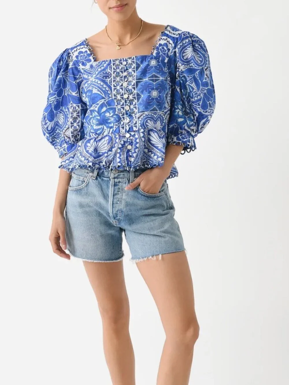Farm Rio Women's Tile Dream Short Sleeve Blouse